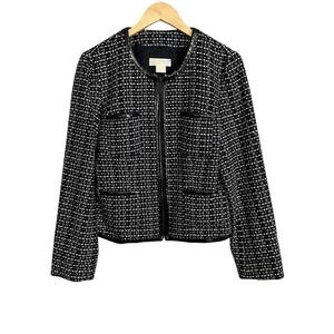 Michael Kors Zip Up Boucle Tweed Wool Blend Patent Trim Blazer Size 12